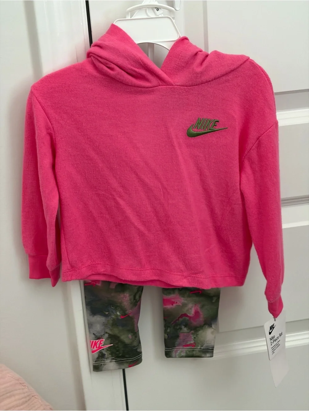 Nike Kids Hot Pink Hooded Pullover with Green Logo